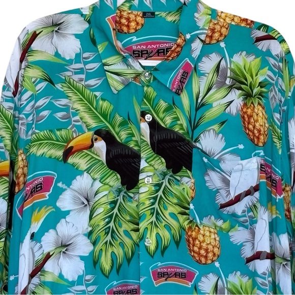 NBA San Antonio Spurs Basketball Hawaiian Print Button Down Shirt Size 2XL - Picture 4 of 6